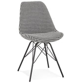 Design stoel 'ZAZY' in pied-de-poule stof met zwart metalen poten